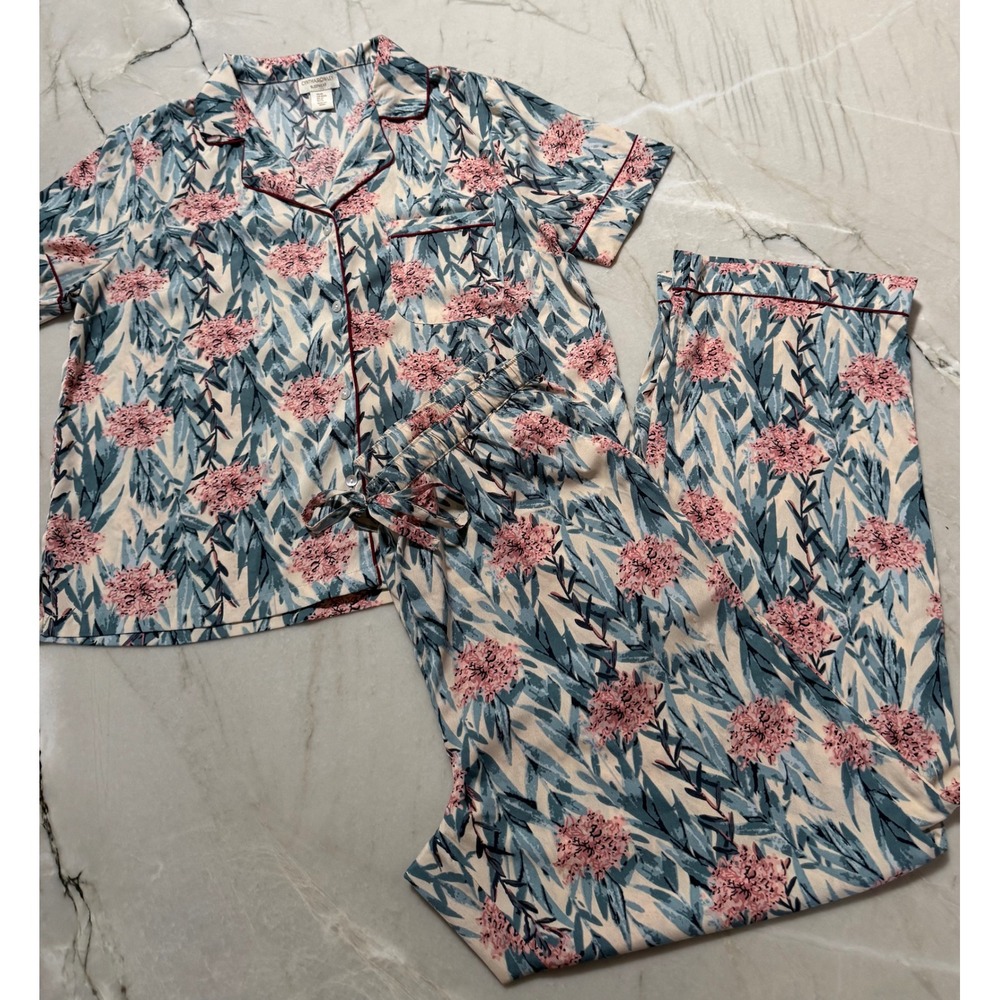 Cynthia Rowley Women's Floral Tropical Pajama Set M Short Sleeve Top Large Pants